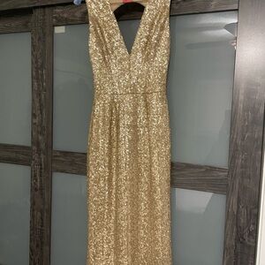 Elegant form fitting Gold Sequin Dress